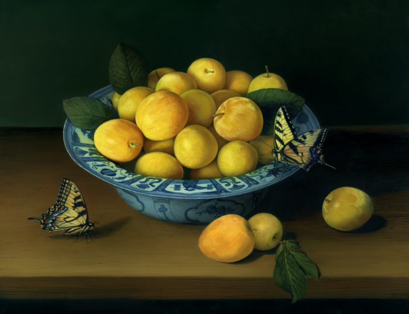 fruit still life oil painting on copper by Rebecca Luncan