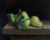 Pears and Peacock Swallowtail Butterfly still life fruit oil painting by Rebecca Luncan