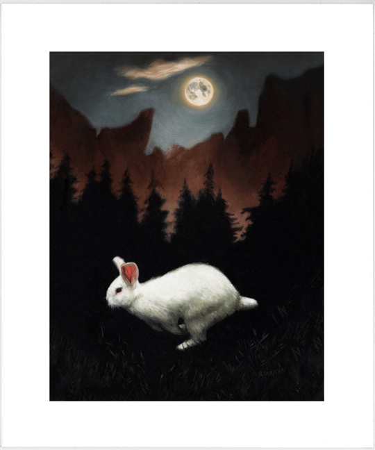 moon rabbit limited edition print from original oil painting by Rebecca Luncan