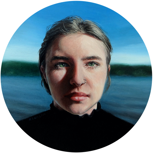 miniature Portrait painting of Olwyn, oil on copper by Rebecca Luncan