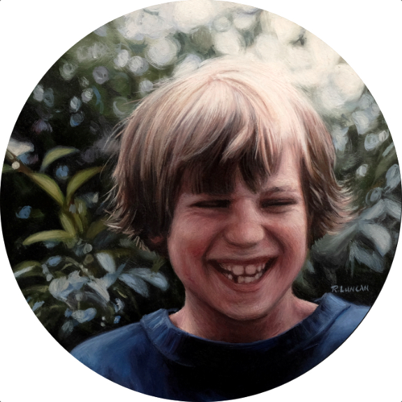 portrait miniature oil painting laughing boy by Rebecca Luncan